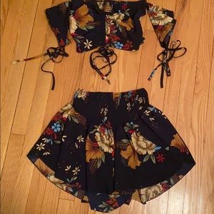 Two Piece Cover up with Crop Top and Flowy Shorts